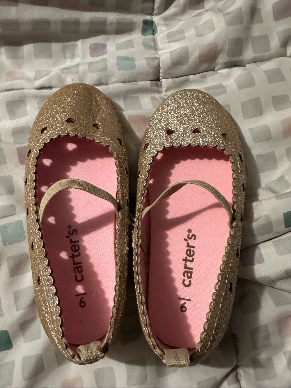 Carter's Girls' Gold Glitter Ballet Flats with Pink Insole